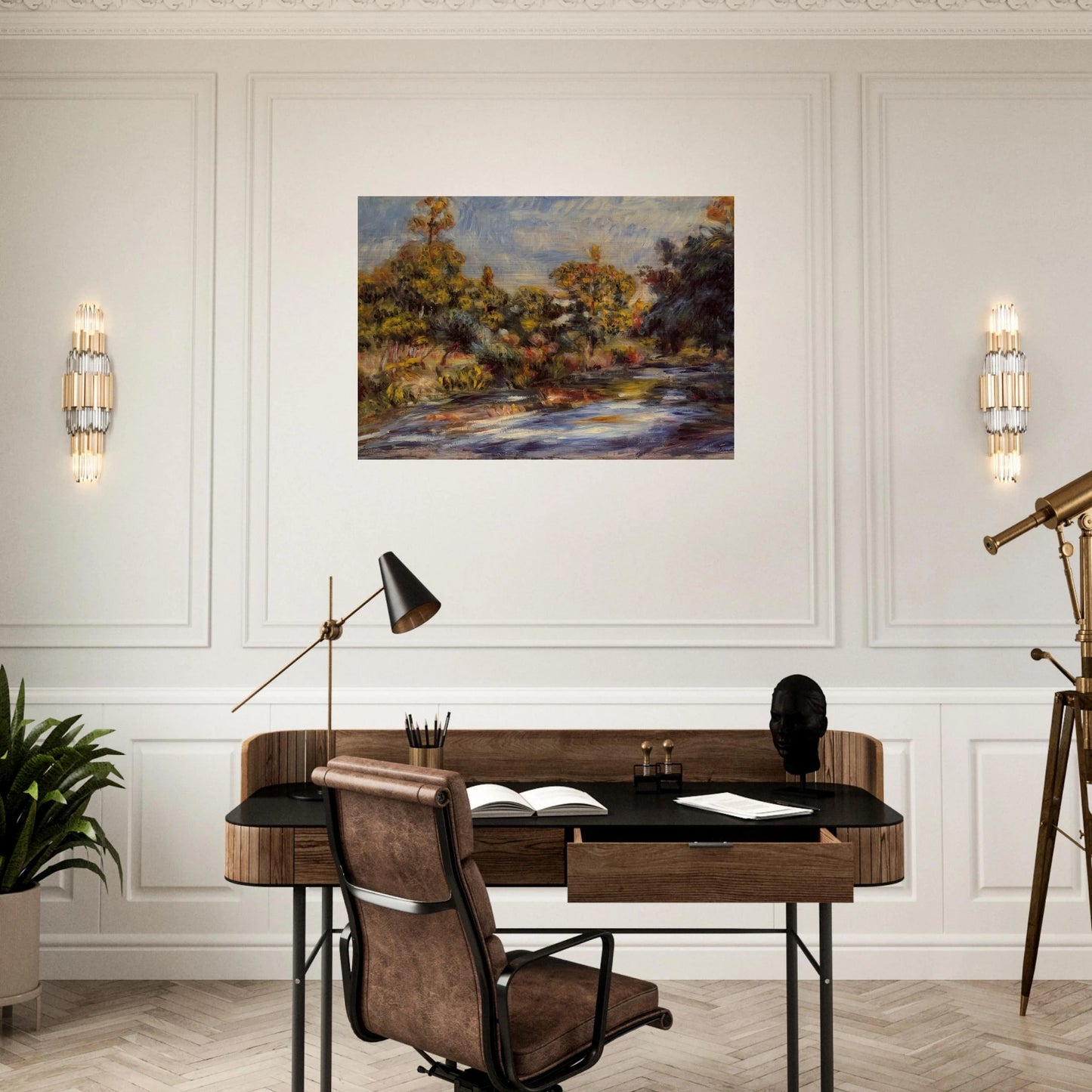 Landscape with River - Pierre-Auguste Renoir Brushed Aluminum Print - 70x100 cm / 28x40 inches | Pierre-Auguste Renoir Aluminum Print | Pierre-Auguste Renoir Prints