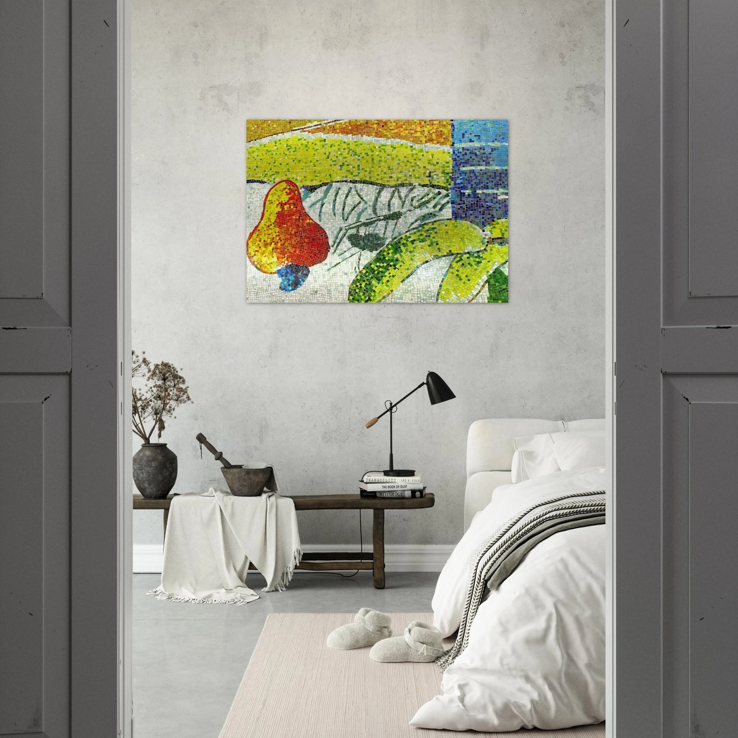 Caju e Bananas - Naïve Art Primitivism - Aldemir Martins Brushed Aluminum Print - 70x100 cm / 28x40 inches | Aldemir Martins Aluminum Print | Aldemir Martins Prints