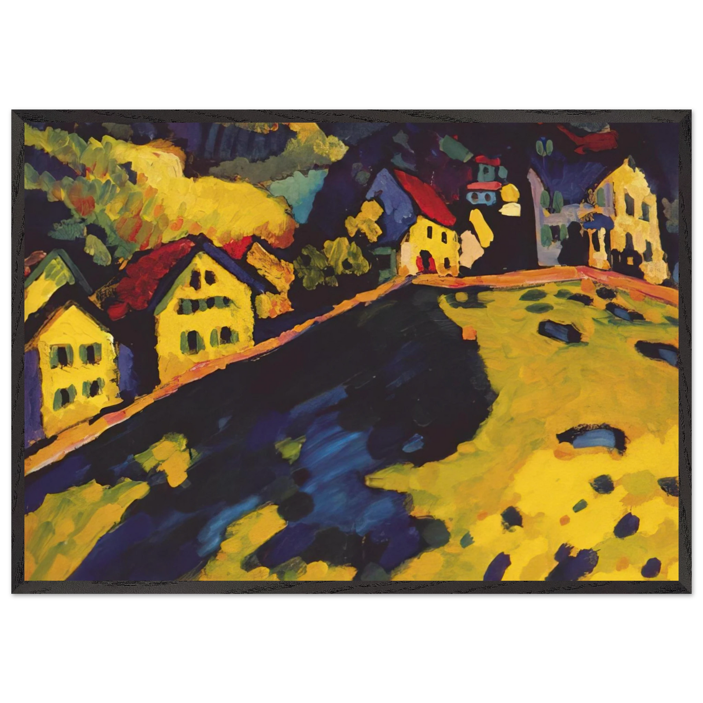 HOUSES AT MURNAU 1909 - Wassily Kandinsky 70x100 cm / 28x40 inches Framed Art Print – Black Wooden Frame