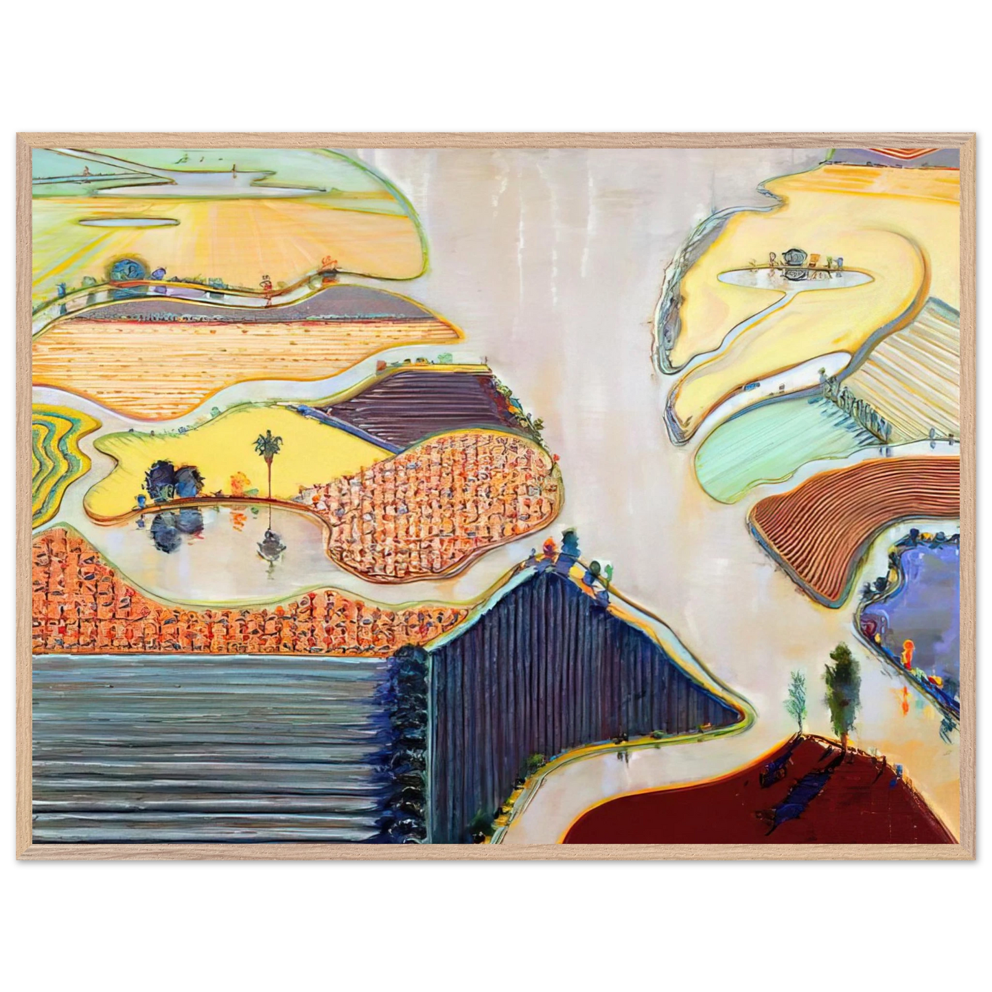 Wayne Thiebaud - Delta Farms - 1996 Wall Art - 30x40 cm / 12x16 inches - Premium Wooden Framed Poster With Fine Art Paper-canvas - White frame