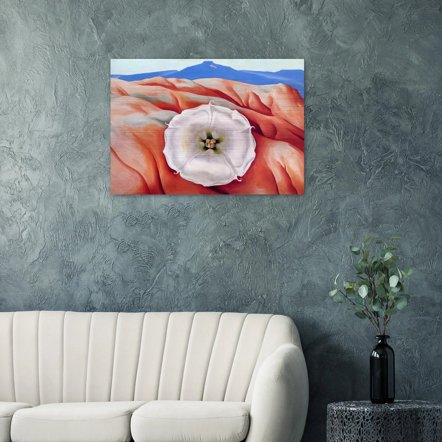 Red hills and white flower II - Georgia O'Keeffe Brushed Aluminum Print - 70x100 cm / 28x40 inches | Georgia O'Keeffe Aluminum Print | Georgia O'Keeffe Prints