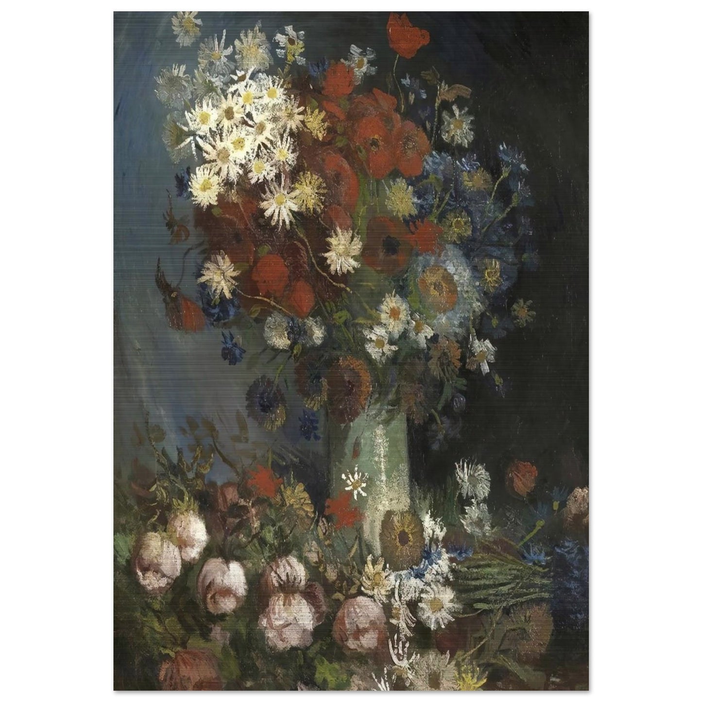 Still life with meadow flowers and roses - Vincent van Gogh Brushed Aluminum Print - 70x100 cm / 28x40 inches | Vincent van Gogh Aluminum Print | Vincent van Gogh Prints