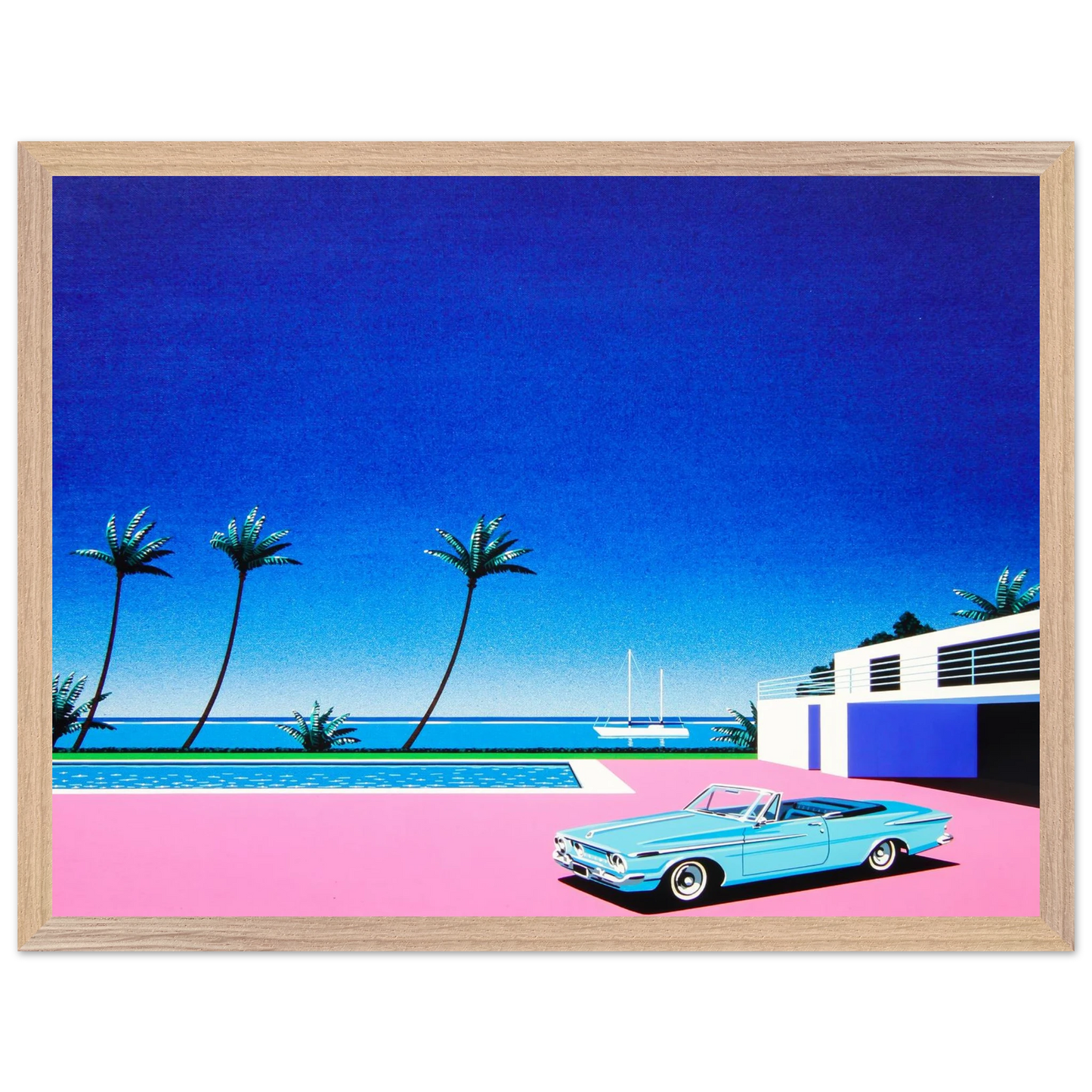 Hiroshi Nagai - Pink Driveway Wall Art - 30x40 cm / 12x16 inches - Premium Wooden Framed Poster With Fine Art Paper - White frame