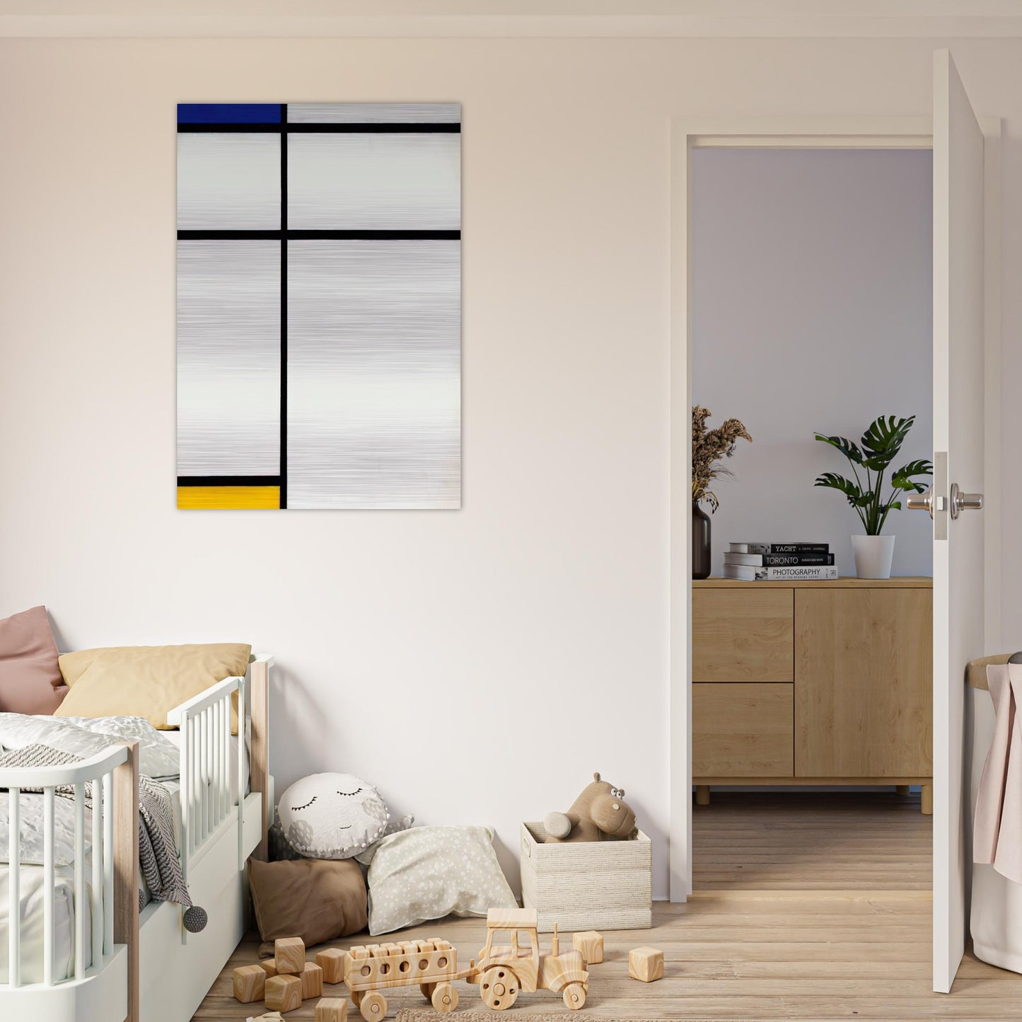 Composition III with Blue, Yellow and White - Piet Mondrian Brushed Aluminum Print - 70x100 cm / 28x40 inches | Piet Mondrian Aluminum Print | Piet Mondrian Prints