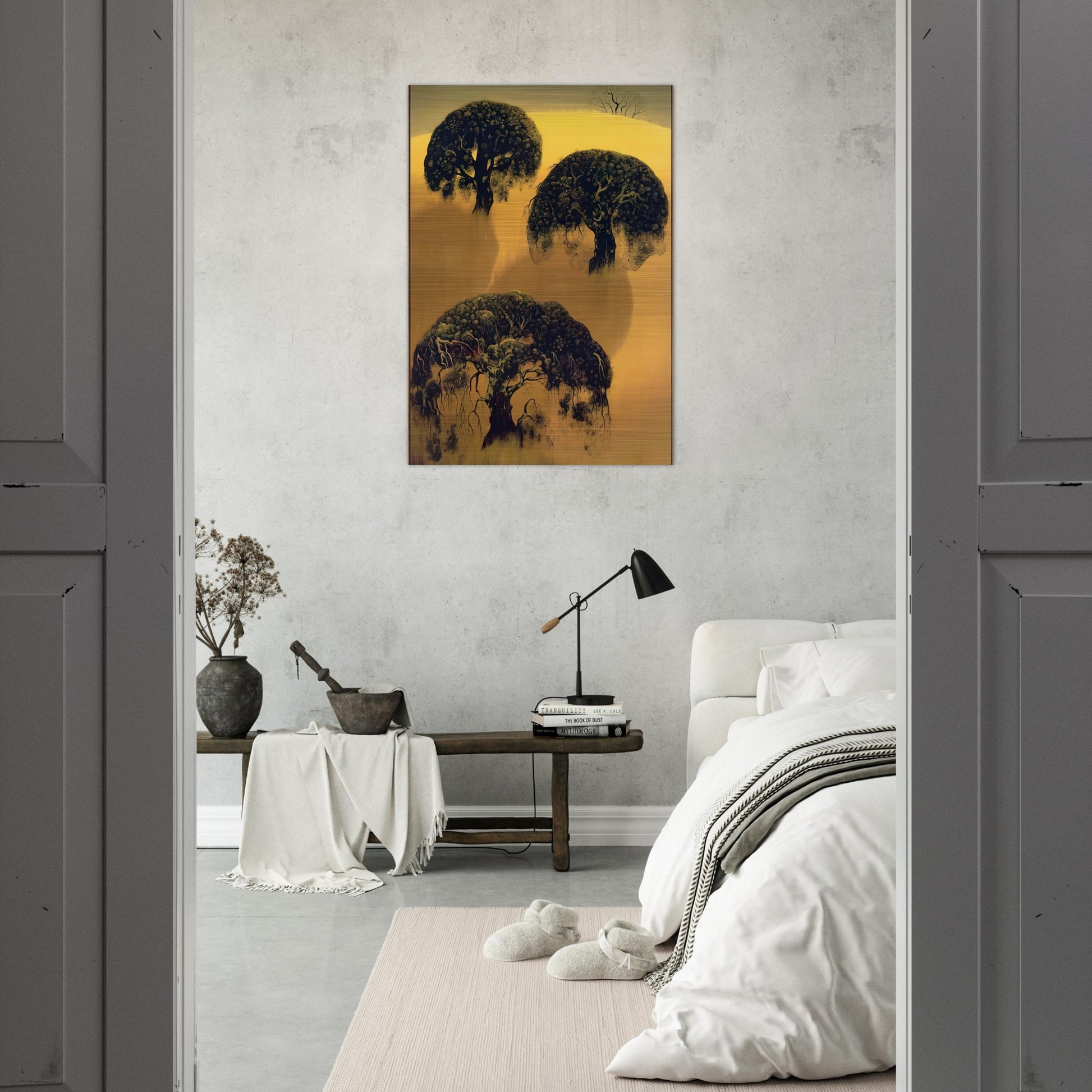Three Oaks - Eyvind Earle Brushed Aluminum Print - 70x100 cm / 28x40 inches | Eyvind Earle Aluminum Print | Eyvind Earle Prints