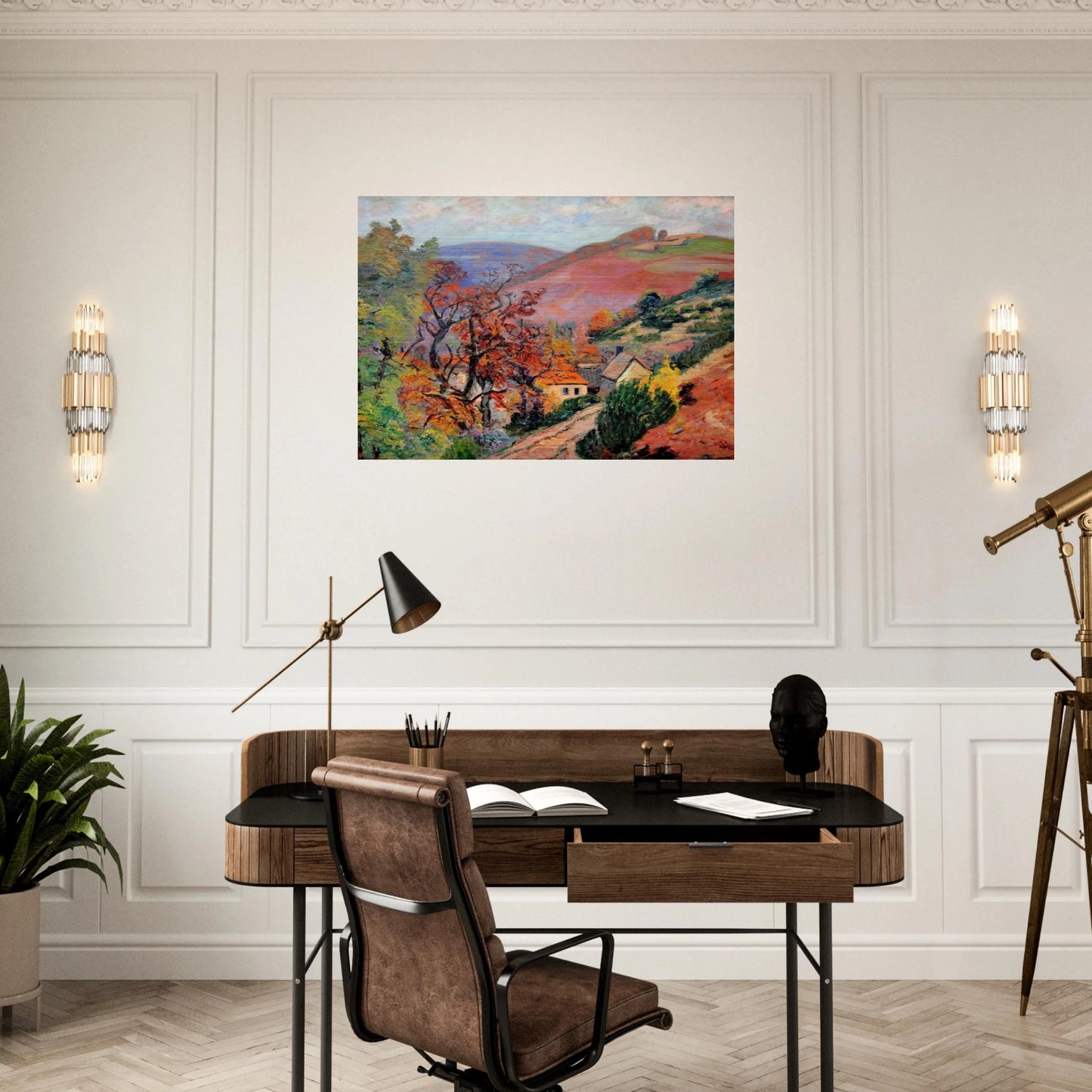 Mountain Landscape - Pontgibaud, village in Peschadoire - Armand Guillaumin Brushed Aluminum Print - 70x100 cm / 28x40 inches | Armand Guillaumin Aluminum Print | Armand Guillaumin Prints