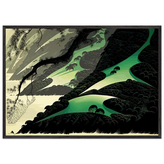 Green Big Sur - Eyvind Earle 70x100 cm / 28x40 inches Framed Art Print – Black Wooden Frame