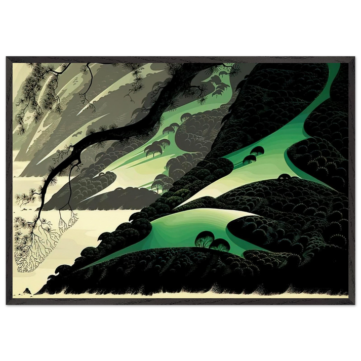 Green Big Sur - Eyvind Earle 70x100 cm / 28x40 inches Framed Art Print – Black Wooden Frame