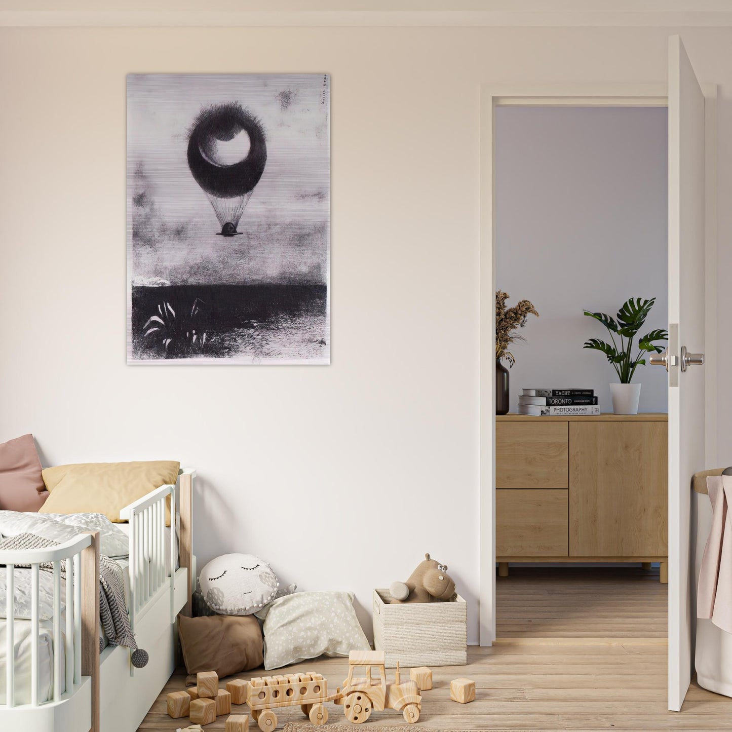 THE EYE LIKE A STRANGE BALLOON GOES TO INFINITY 1882 - Odilon Redon Brushed Aluminum Print - 70x100 cm / 28x40 inches | Odilon Redon Aluminum Print | Odilon Redon Prints