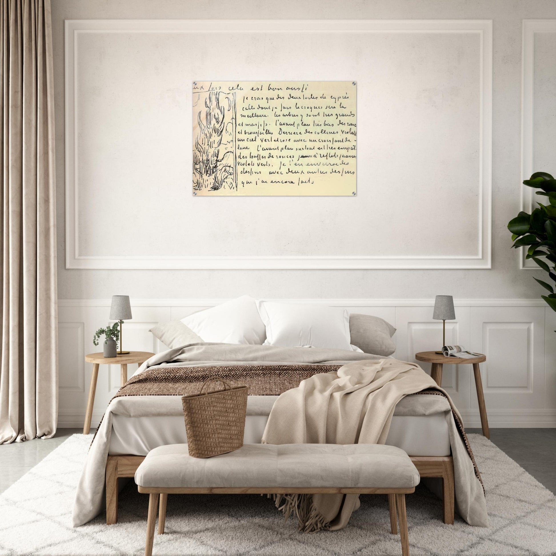 Cypresses Sketch on a Letter to Theo Van Gogh - Vincent van Gogh Acrylic Print - 70x100 cm / 28x40″ inches | Vincent van Gogh Wall Art | Vincent van Gogh Prints