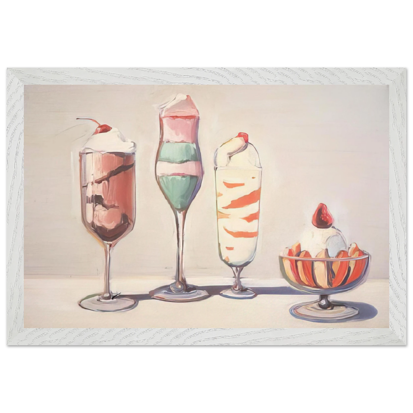 Wayne Thiebaud - Four Sundaes - Pop Art Wall Art - 30x40 cm / 12x16 inches - Premium Wooden Framed Poster With Fine Art Paper-canvas - Black frame