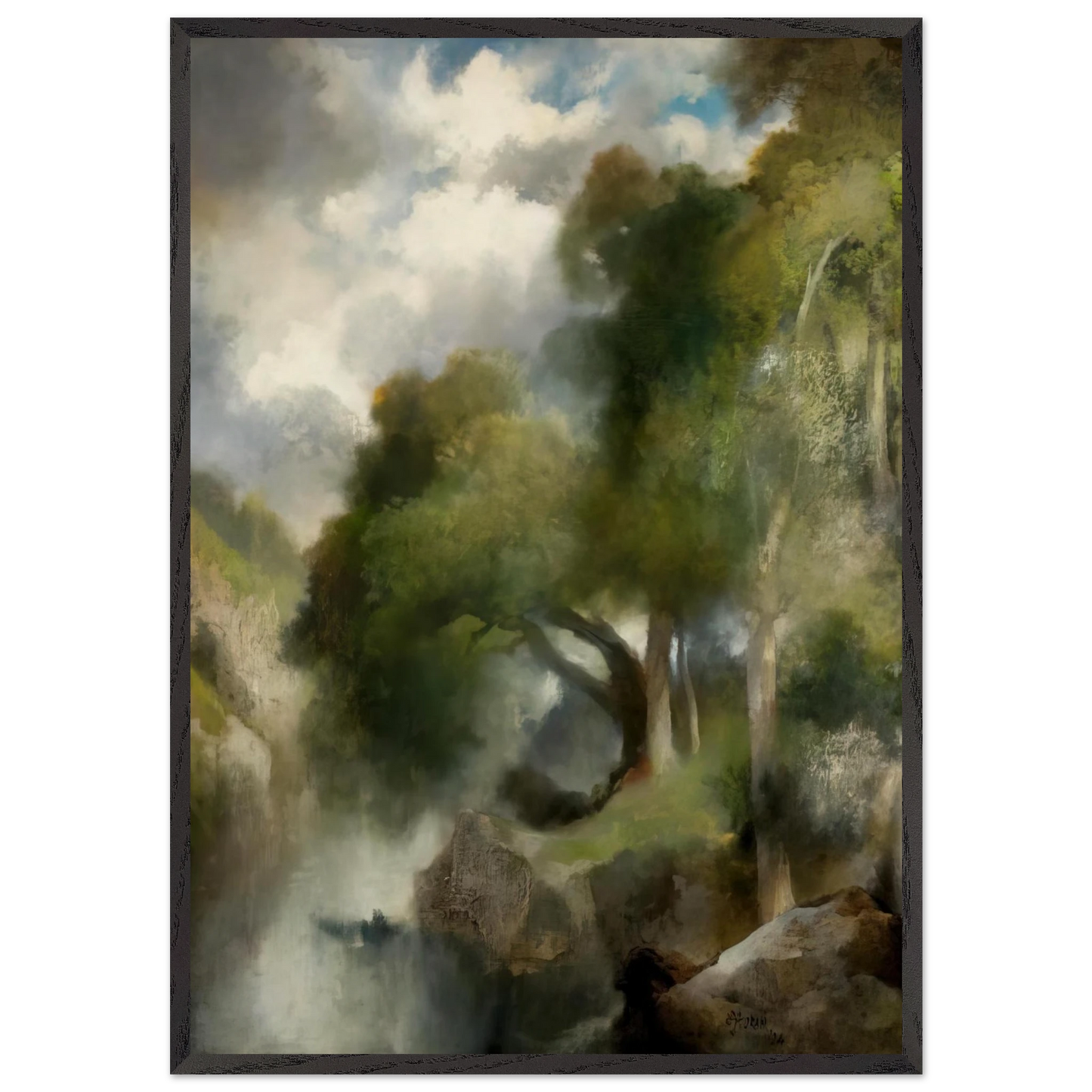 California landscape N2 - Thomas Moran 70x100 cm / 28x40 inches Framed Art Print – Black Wooden Frame