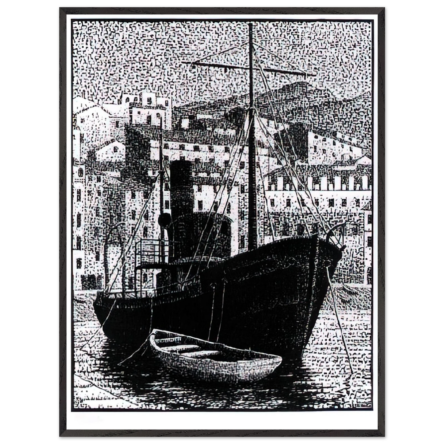 MC Escher - TUGBOAT OLD HARBOR OF BASTIA JANUARY 1934 1934 Wall Art - 60x80 cm / 24x32 inches - Fine Art Poster-canvas - -