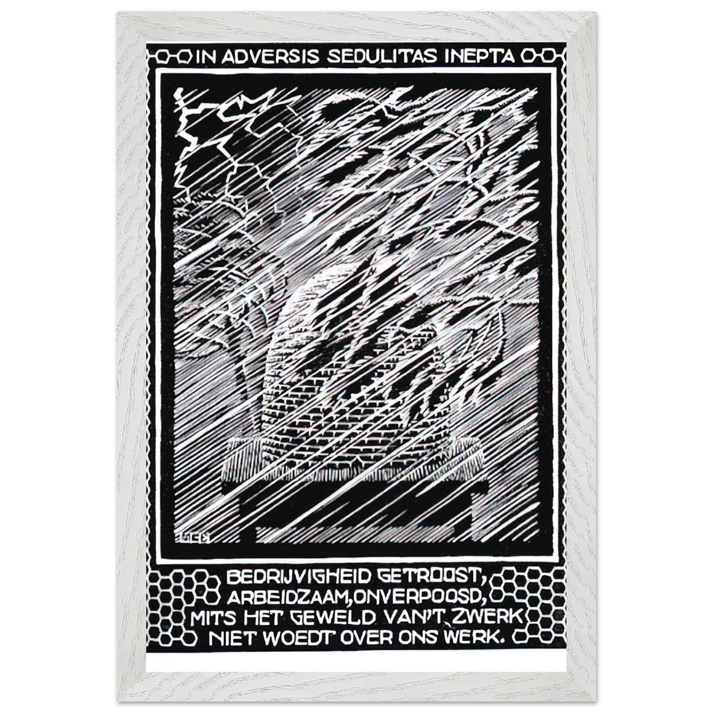 MC Escher - EMBLEMATA BEEHIVE Wall Art - 30x40 cm / 12x16 inches - Premium Wooden Framed Poster With Fine Art Paper - White frame