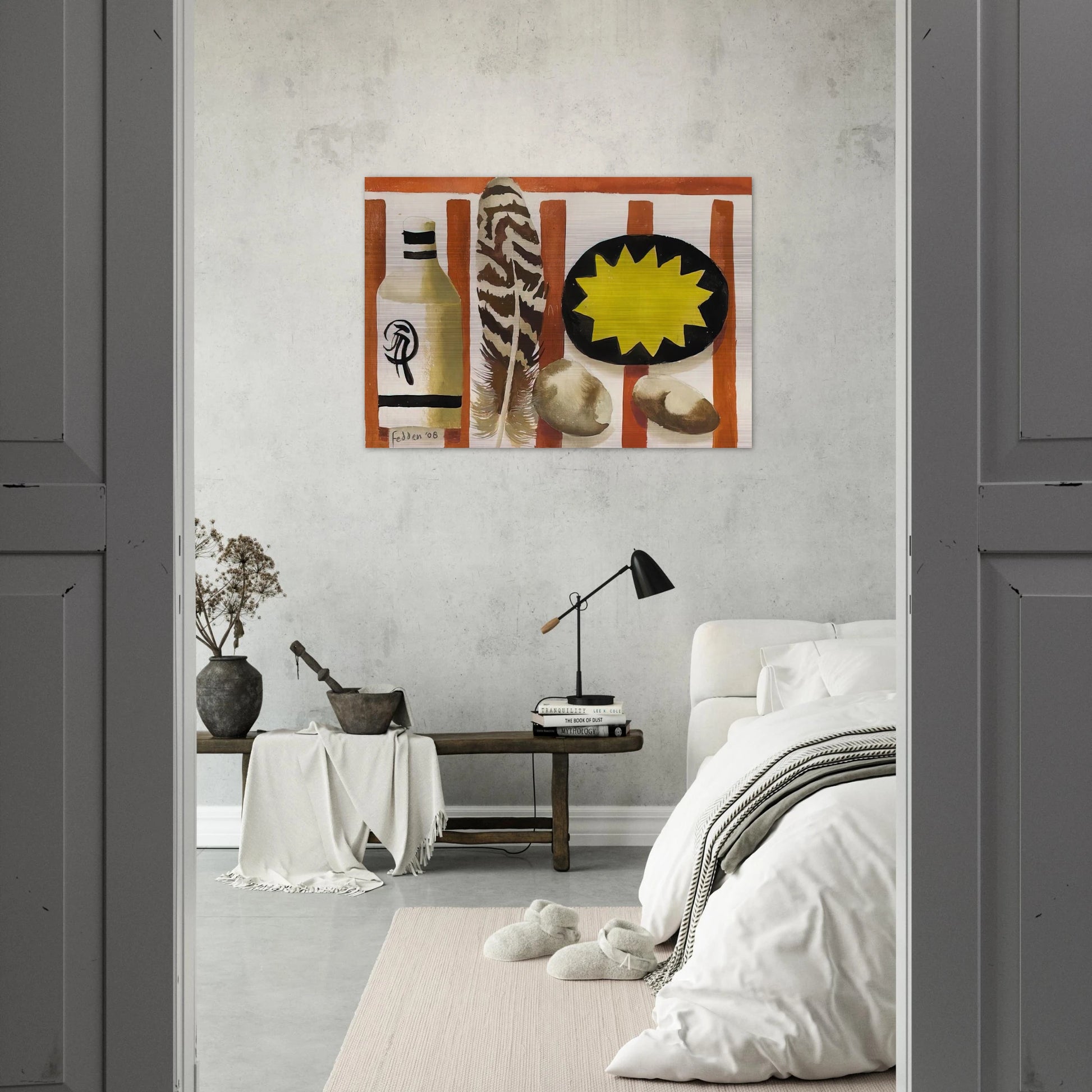 Feather and two stones - 2008 - Mary Fedden Brushed Aluminum Print - 70x100 cm / 28x40 inches | Mary Fedden Aluminum Print | Mary Fedden Prints