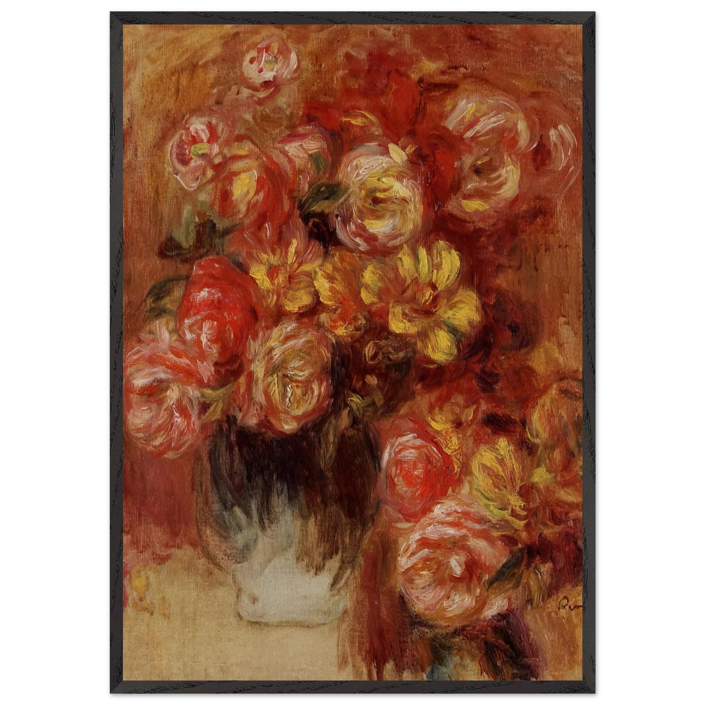 Vase of Roses - Pierre-Auguste Renoir 70x100 cm / 28x40 inches Framed Art Print – Black Wooden Frame