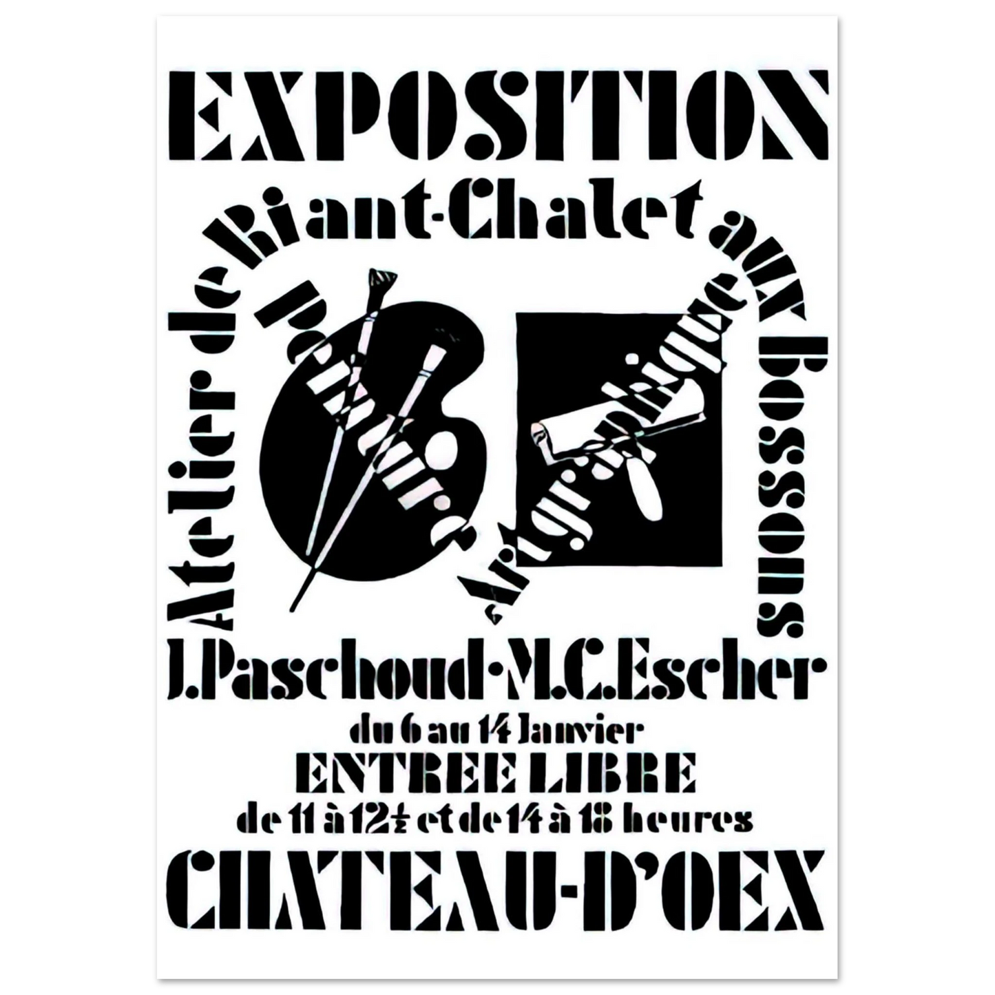 MC Escher - POSTER FOR EXHIBITION JOHN PASCHOUD AND M C ESCHER DECEMBER 1936 1936 Wall Art - 60x80 cm / 24x32 inches - Premium Wooden Framed Poster With Fine Art Paper - Wood frame