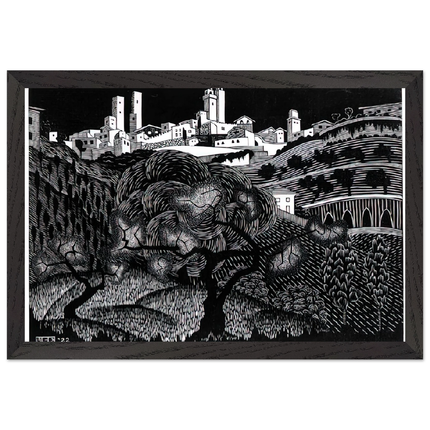 MC Escher - ESCHER (10) Wall Art - 60x80 cm / 24x32 inches - Premium Wooden Framed Poster With Fine Art Paper - Black frame