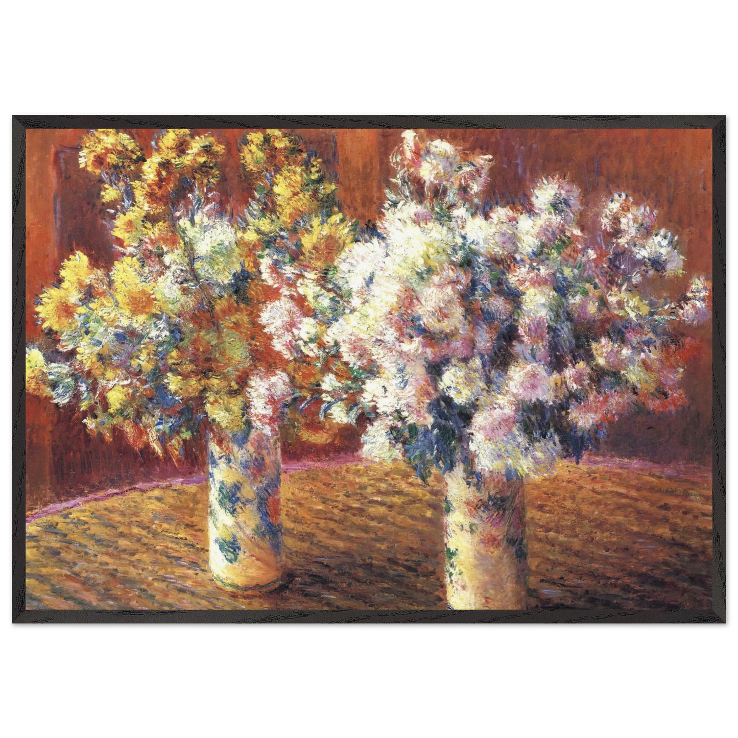 Two Vases with Chrysanthems - claude monet 70x100 cm / 28x40 inches Framed Art Print – Black Wooden Frame