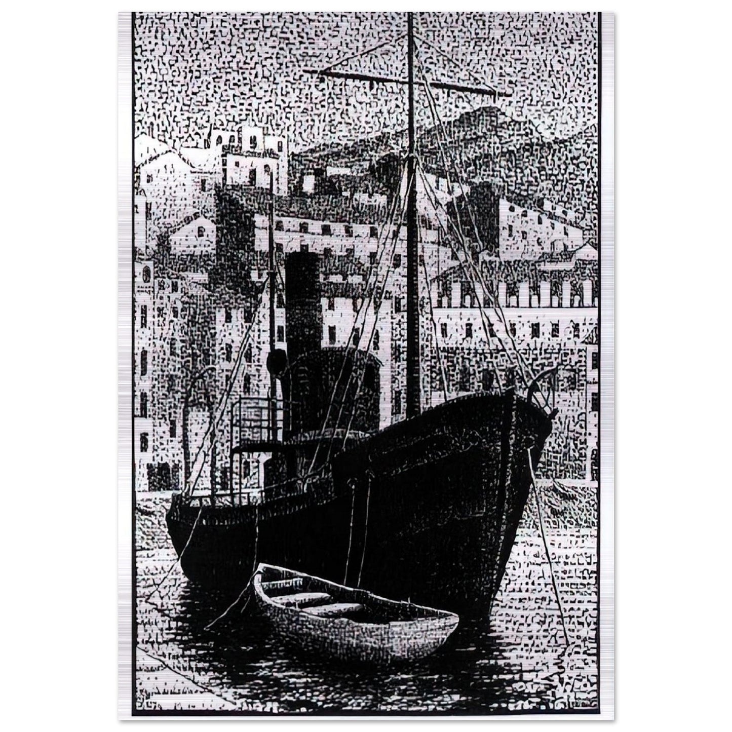 TUGBOAT OLD HARBOR OF BASTIA JANUARY 1934 1934 - MC Escher Brushed Aluminum Print - 70x100 cm / 28x40 inches | MC Escher Aluminum Print | MC Escher Prints