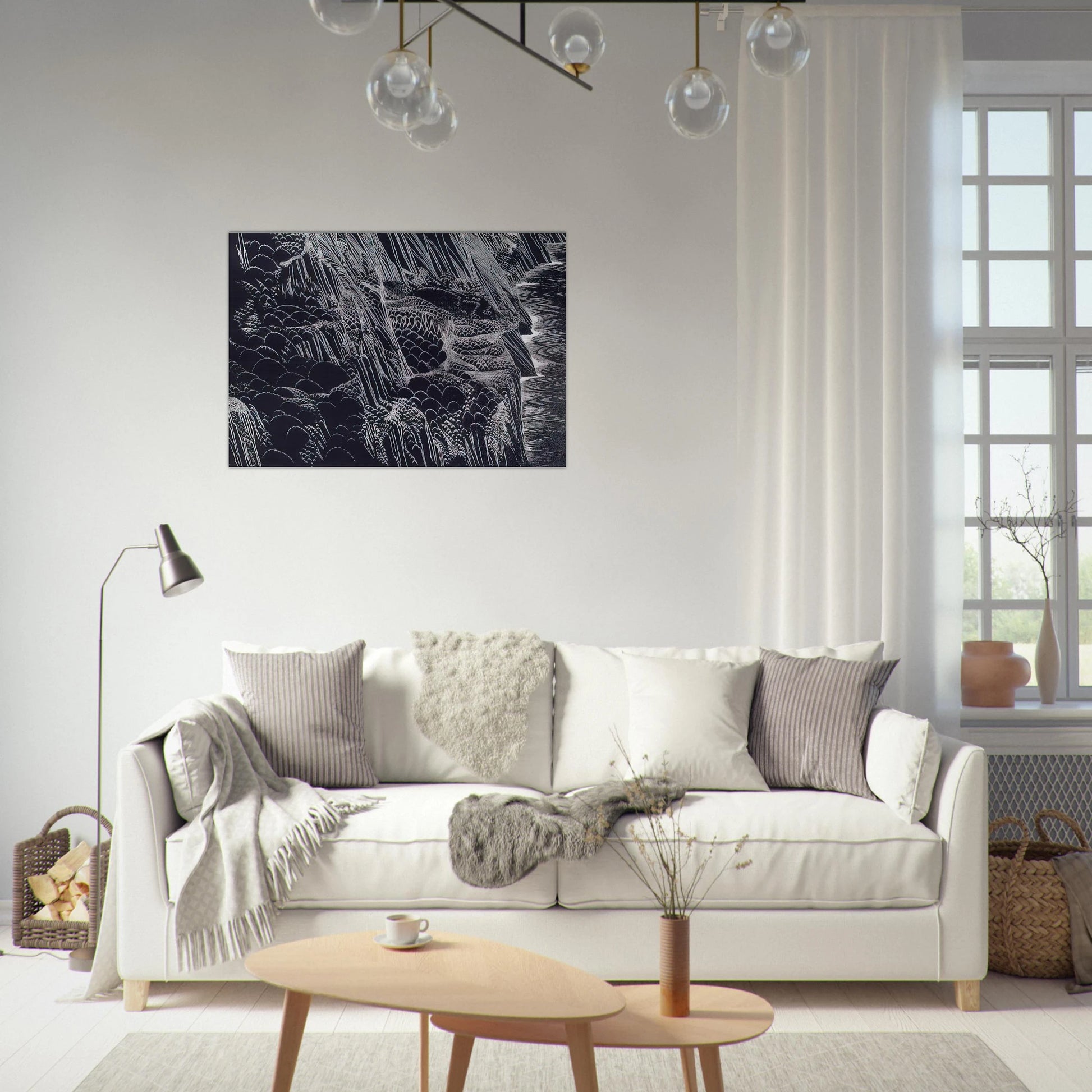 Ocean Cliffs - Eyvind Earle Brushed Aluminum Print - 70x100 cm / 28x40 inches | Eyvind Earle Aluminum Print | Eyvind Earle Prints
