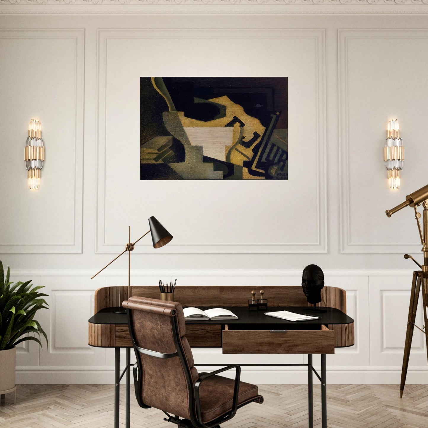 STILL LIFE WITH NEWSPAPER 1918 - Juan Gris Brushed Aluminum Print - 70x100 cm / 28x40 inches | Juan Gris Aluminum Print | Juan Gris Prints