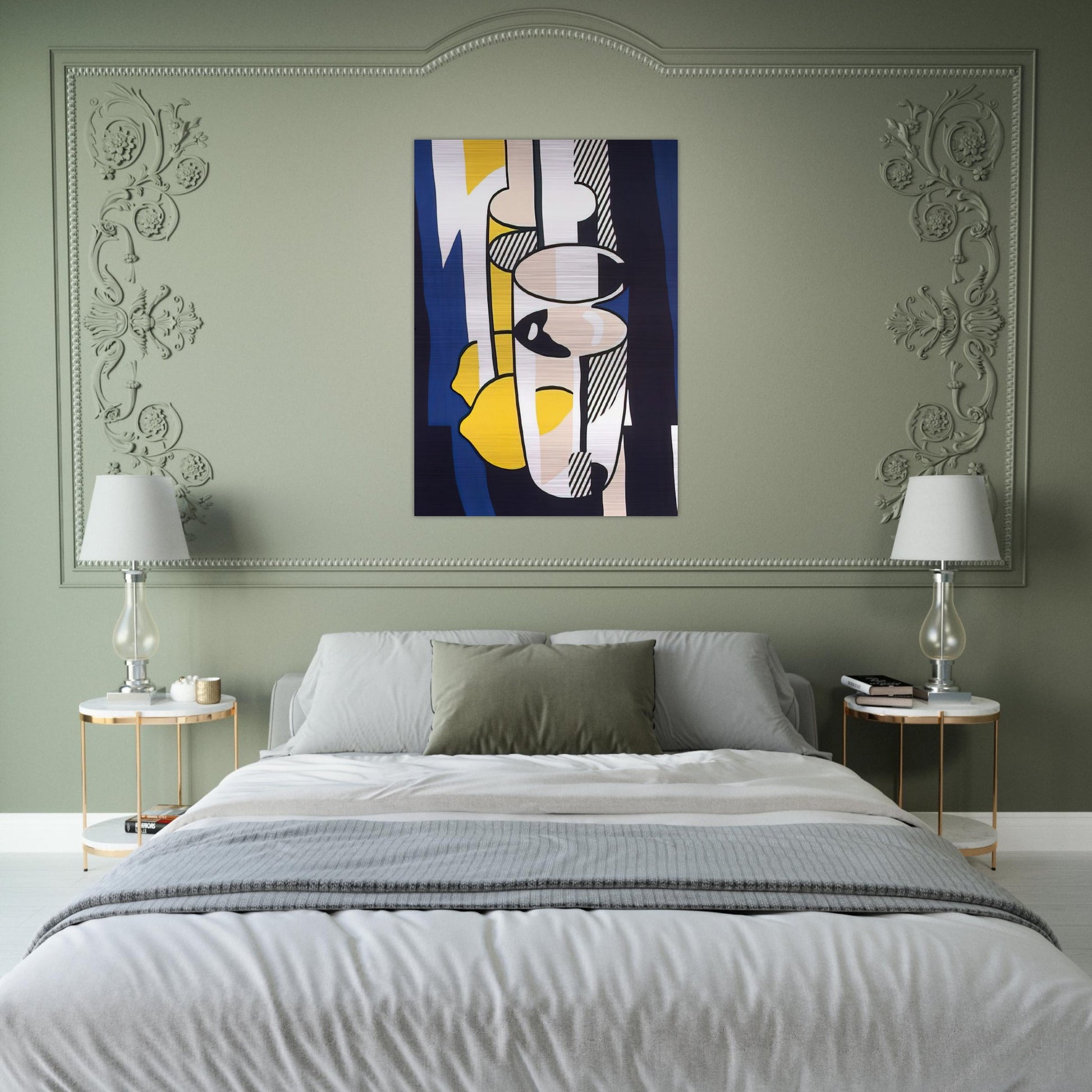 GLASS AND LEMON IN A MIRROR 1974 - Roy Lichtenstein Brushed Aluminum Print - 70x100 cm / 28x40 inches | Roy Lichtenstein Aluminum Print | Roy Lichtenstein Prints