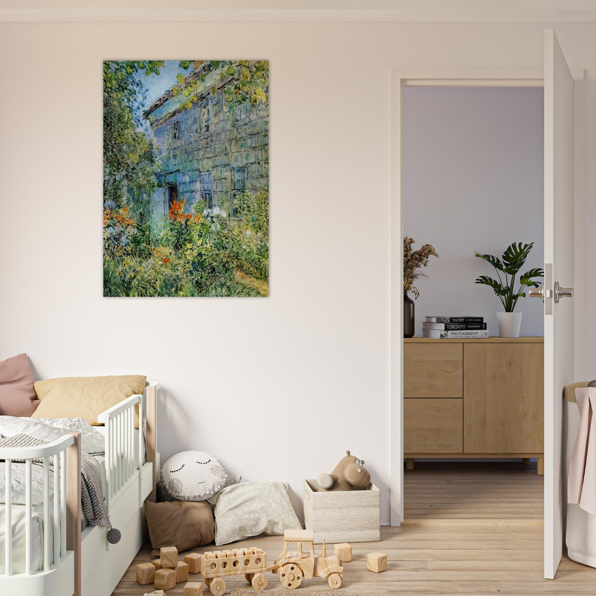 Old House and Garden, East Hampton - Childe Hassam Brushed Aluminum Print - 70x100 cm / 28x40 inches | Childe Hassam Aluminum Print | Childe Hassam Prints