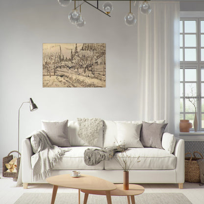 Orchard Surrounded by Cypresses - Vincent van Gogh Brushed Aluminum Print - 70x100 cm / 28x40 inches | Vincent van Gogh Aluminum Print | Vincent van Gogh Prints