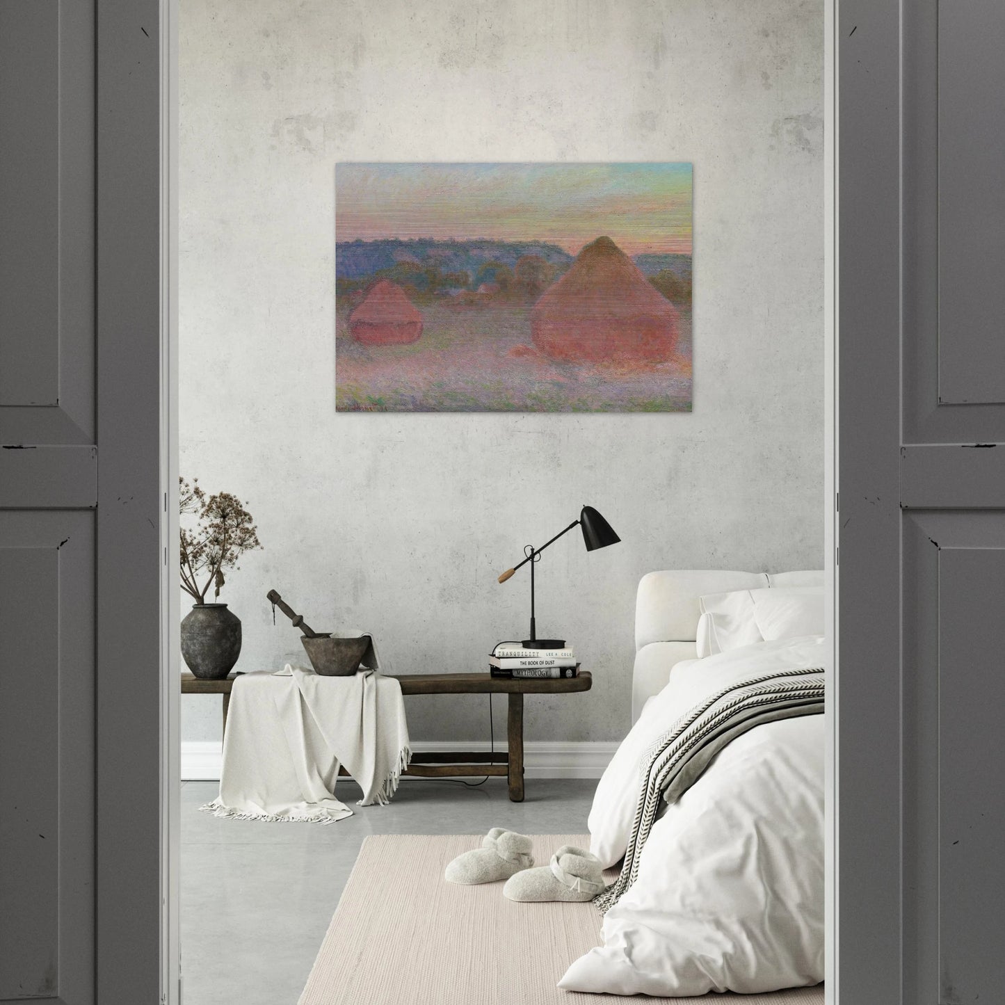 Stacks of Wheat End of Day, Autumn - claude monet Brushed Aluminum Print - 70x100 cm / 28x40 inches | claude monet Aluminum Print | claude monet Prints