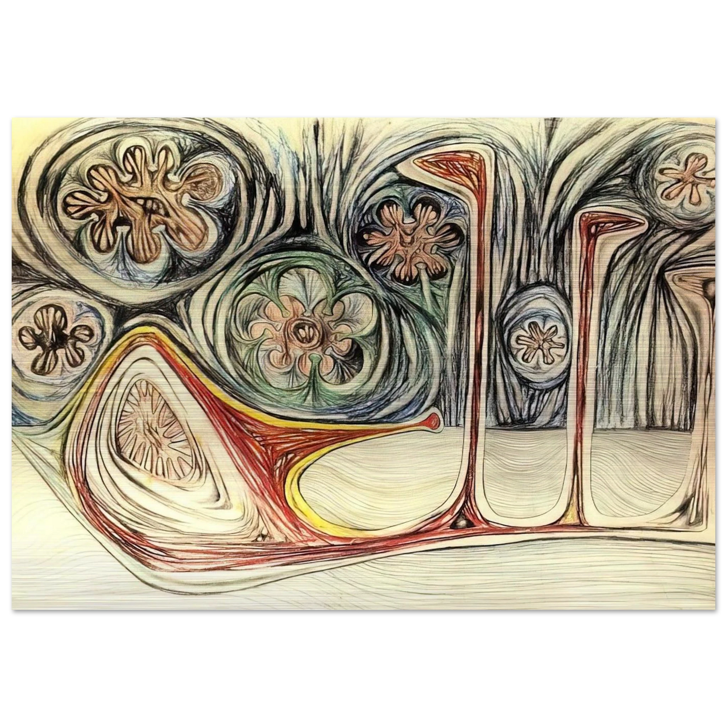 SNAIL S TRACE 1937 - Roberto Matta Brushed Aluminum Print - 70x100 cm / 28x40 inches | Roberto Matta Aluminum Print | Roberto Matta Prints