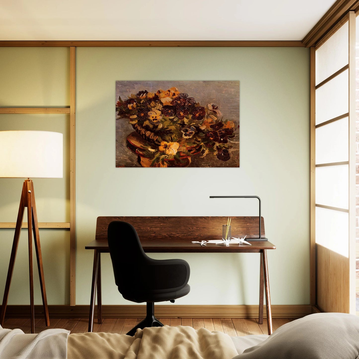 Tambourine with Pansies - Vincent van Gogh Brushed Aluminum Print - 70x100 cm / 28x40 inches | Vincent van Gogh Aluminum Print | Vincent van Gogh Prints