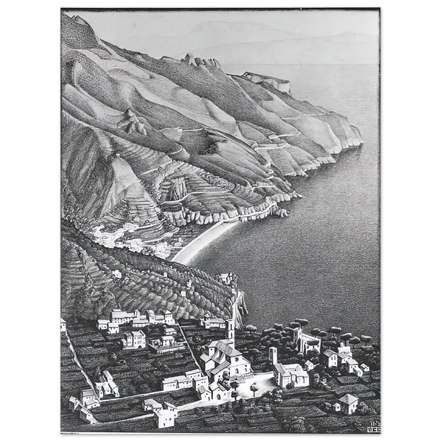 MC Escher - RAVELLO AND THE COAST OF AMALFI Wall Art - 21x29.7 cm / 8x12" - Fine Art Poster-canvas - -
