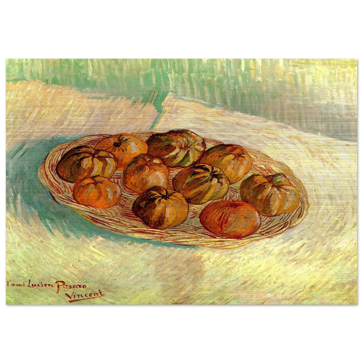 Still Life with Basket of Apples to Lucien Pissarro - Vincent van Gogh Brushed Aluminum Print - 70x100 cm / 28x40 inches | Vincent van Gogh Aluminum Print | Vincent van Gogh Prints
