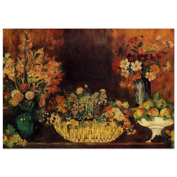 Vase, Basket of Flowers and Fruit - Pierre-Auguste Renoir Brushed Aluminum Print - 70x100 cm / 28x40 inches | Pierre-Auguste Renoir Aluminum Print | Pierre-Auguste Renoir Prints