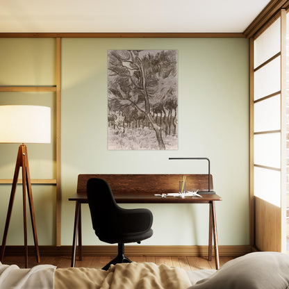 Pine Trees in the Garden of the Asylum - Vincent van Gogh Brushed Aluminum Print - 70x100 cm / 28x40 inches | Vincent van Gogh Aluminum Print | Vincent van Gogh Prints