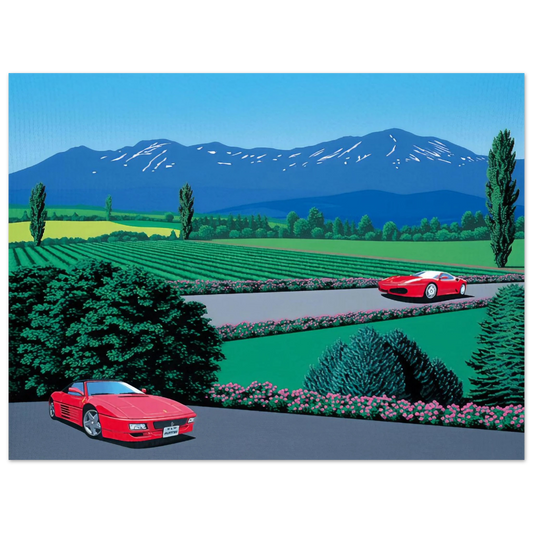 Hiroshi Nagai - Ferraris traversing the lands Wall Art - 21x29.7 cm / 8x12" - Fine Art Poster - -