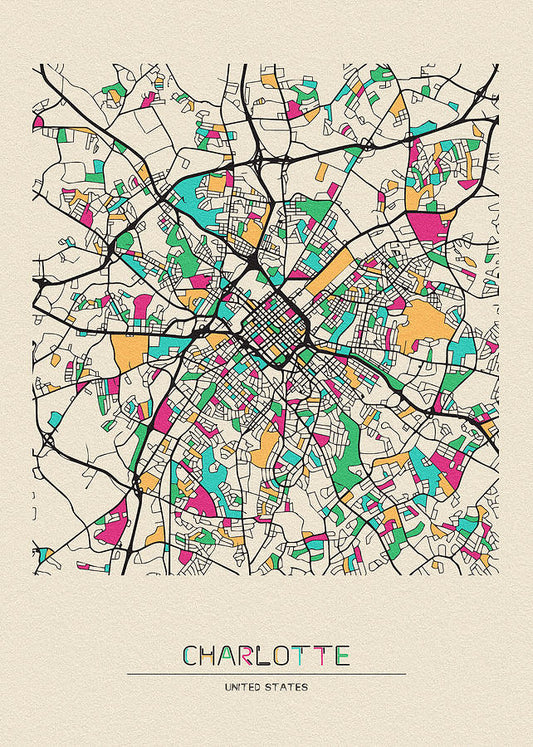 Charlotte City Map Art Print | Premium Historical Cartography | RedKalion