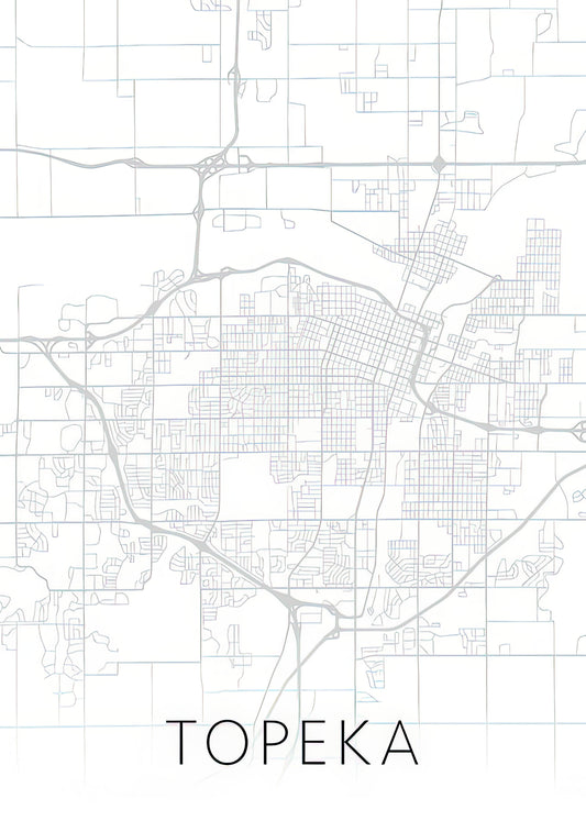 City Map of Topeka KS Art Print | Black & White Series | RedKalion