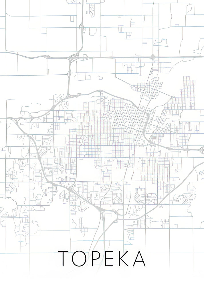 City Map of Topeka KS Art Print | Black & White Series | RedKalion