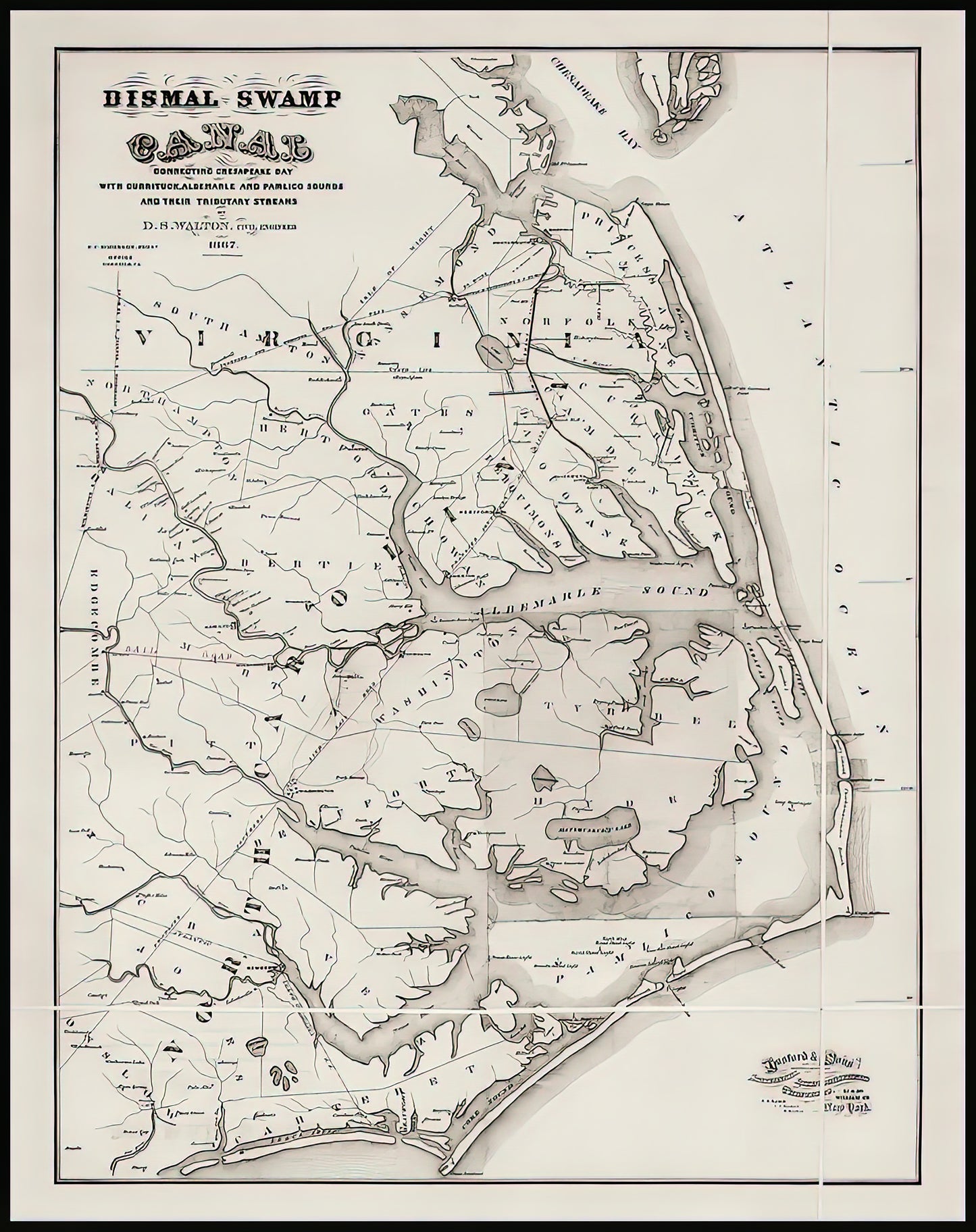 Dismal Swamp on Map: 1867 Virginia & North Carolina Vintage Art Print | RedKalion