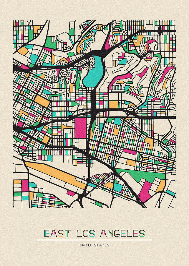 East Los Angeles Map Art Print | Vintage California City Map | RedKalion