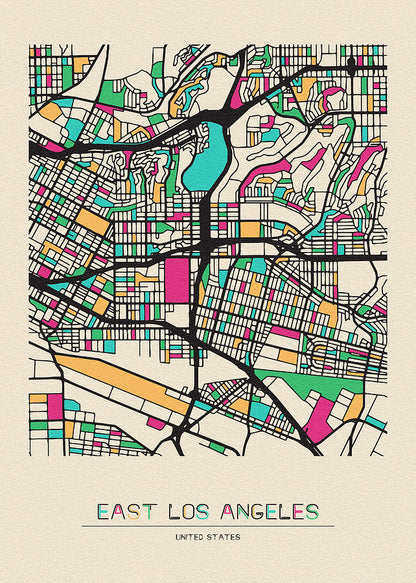 East Los Angeles Map Art Print | Vintage California City Map | RedKalion