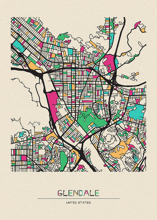 Glendale CA Map Art Print | Vintage Cartography & City Plan | RedKalion