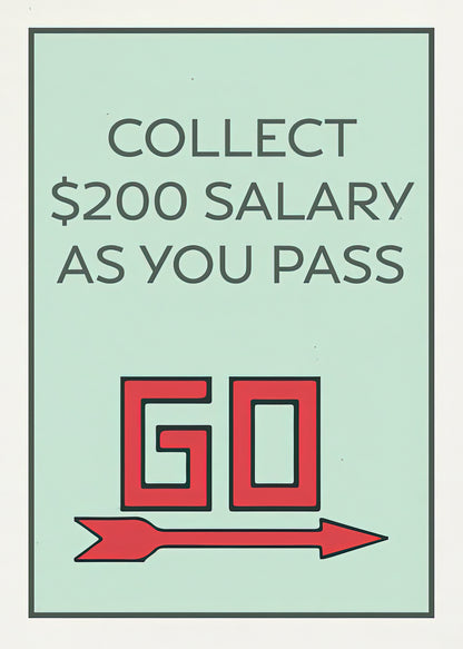 Pass Go Collect 200 Dollars Vintage Monopoly Board Game Card Art Print | RedKalion