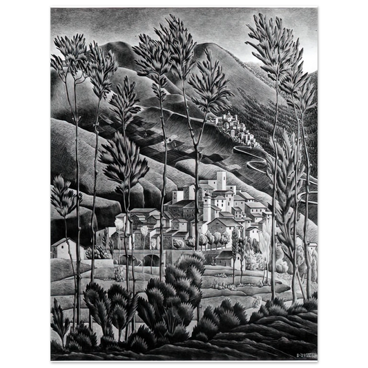 MC Escher - ALFEDENA ABRUZZI Wall Art - 21x29.7 cm / 8x12" - Fine Art Poster - -