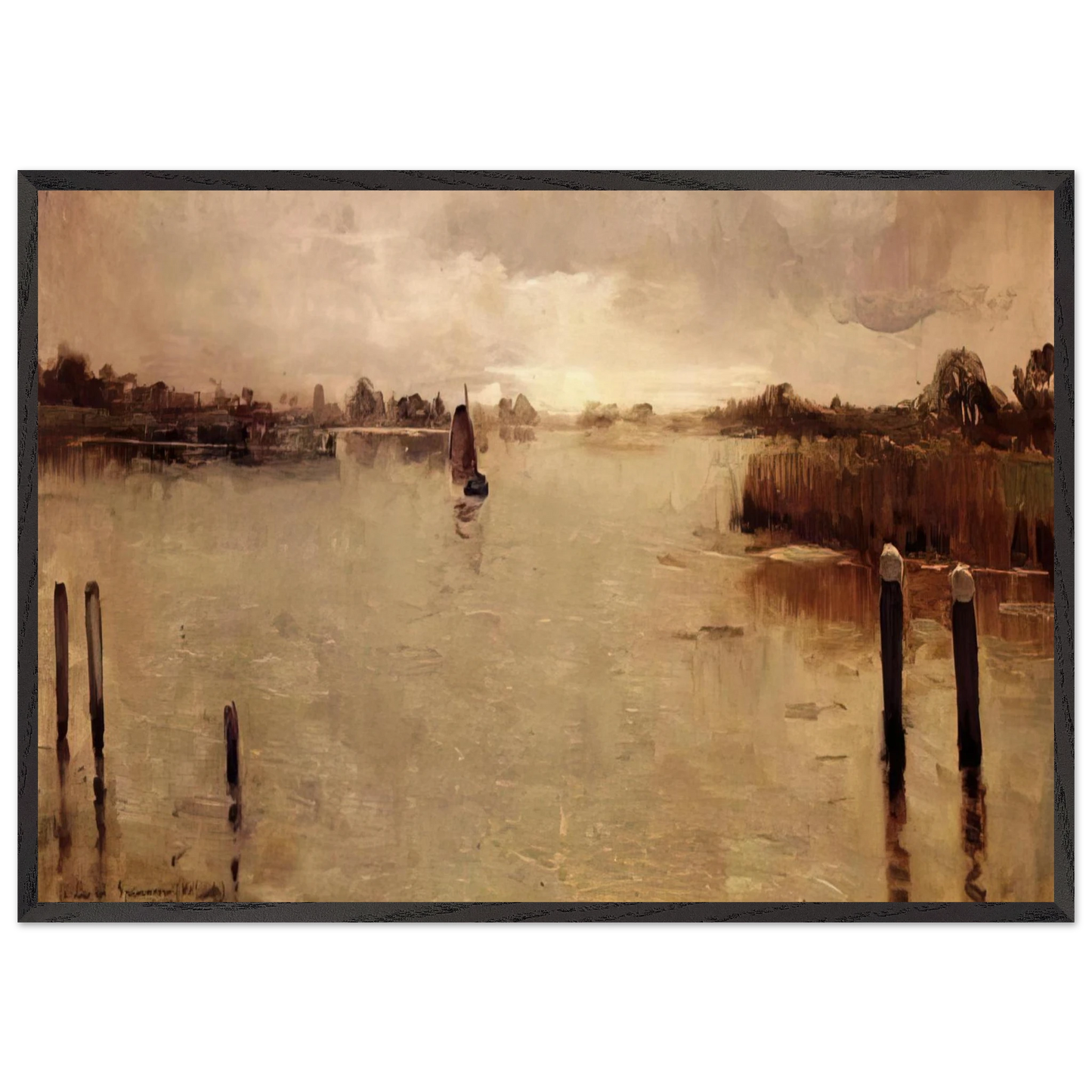 SPAARNWOUDE ISLAND 1883 - Theo van Rysselberghe 70x100 cm / 28x40 inches Framed Art Print – Black Wooden Frame