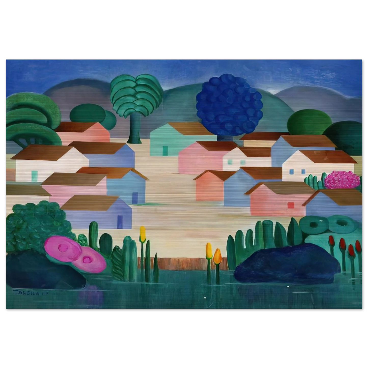 Landscape with Sixteen Houses - Tarsila do Amaral Brushed Aluminum Print - 70x100 cm / 28x40 inches | Tarsila do Amaral Aluminum Print | Tarsila do Amaral Prints