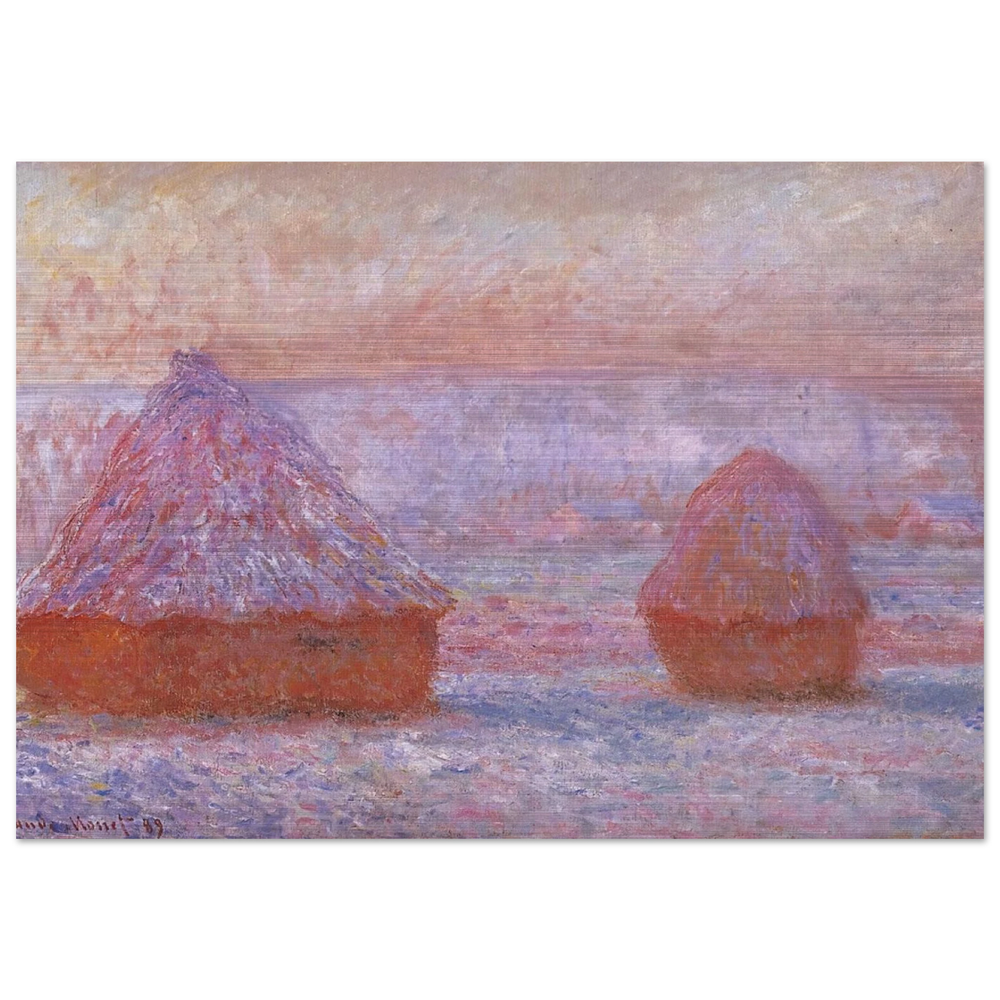 Grainstacks at Giverny, Morning Effect - claude monet Brushed Aluminum Print - 70x100 cm / 28x40 inches | claude monet Aluminum Print | claude monet Prints