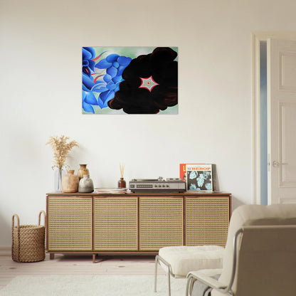 Black Hollyhock - Blue Larkspur - Georgia O'Keeffe Brushed Aluminum Print - 70x100 cm / 28x40 inches | Georgia O'Keeffe Aluminum Print | Georgia O'Keeffe Prints